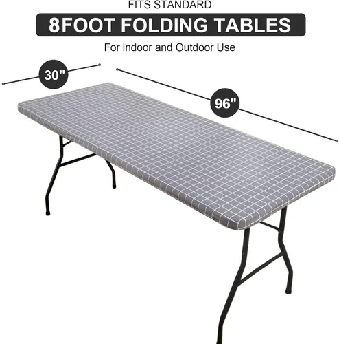 Vista 104 de Mantel rectangular, manteles de plástico elásticos ajustables con parte trasera de franela para mesas de 4 pies, manteles de vinilo impermeables