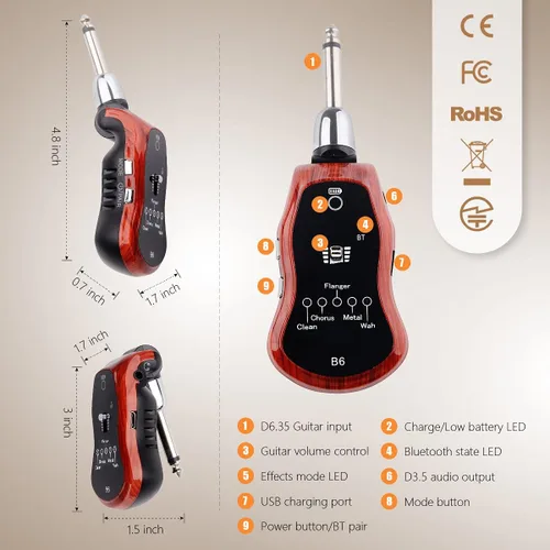 Vista 2 de Amplificador de auriculares para guitarra B6, mini enchufe, amplificador de guitarra, Bluetooth recargable para guitarra eléctrica de bolsillo