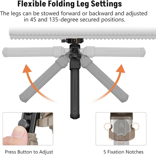 Vista 4 de MidTen Bípode Giratorio de Liberación Rápida con Inclinación para Rifles - Bípode Picatinny, Ligero, Ajustable 360 Grados