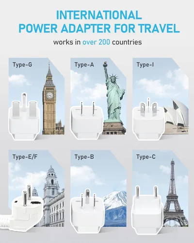 Vista 2 de Convertidor de voltaje de 220 V a 110 V de EE. UU. a Europa, convertidor de voltaje de 2000 W para viajes europeos con 3 puertos AC 2 USB-C 2 USB-A