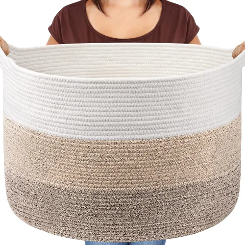 Vista 15 de Maliton - Cesta de manta extra grande, canasta de cuerda de algodón para juguetes, cesta de lavandería tejida con asas, almacenamiento decorativo