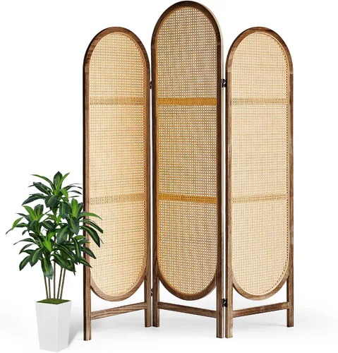 Vista 10 de 3 Panel Rattan Room Divider, Arched Room Divider Screen, Black 3 Panel Black