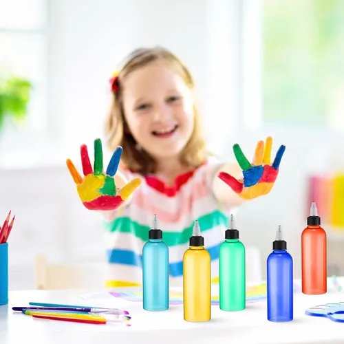 Vista 6 de Tanlade Paquete de 100 botellas redondas de plástico de 3.4 onzas con tapas, dispensador de aceite para campamento, botellas de pintura con tapas