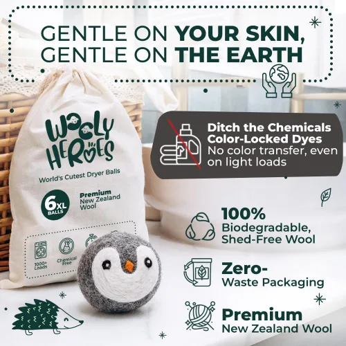 Vista 4 de Bolas secadoras de lana, orgánicas, ecológicas, paquete de 6 unidades, XL, suavizante de telas reutilizables, con libro electrónico natural gratuito