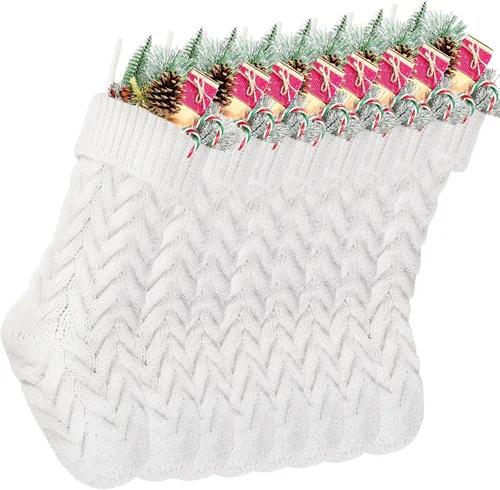 Vista 32 de Medias de Navidad, 18 pulgadas, calcetines de punto trenzado azul para decoración de Navidad, paquete de 4