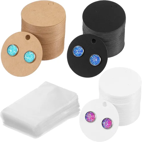 Tenare 300 juegos de tarjetas de exhibición de aretes, etiquetas de papel de 2 pulgadas, tarjetas de aretes con bolsas de embalaje para bricolaje,