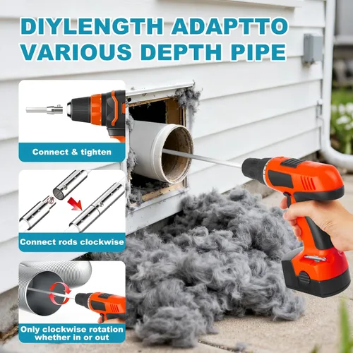 Vista 4 de Sealegend Kit de limpiador de ventilación de secadora de 60 pies/removedor de pelusa/2 cepillos flexibles mejorados de conexión rápida/cepillos