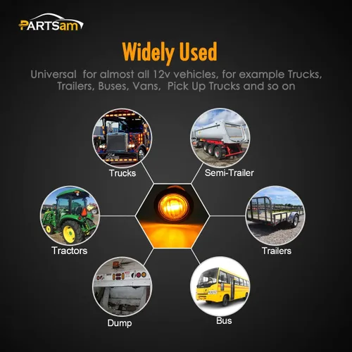 Vista 6 de Partsam 10 luces de marcador LED ámbar redondas de 3/4 pulgadas, luces de señal de giro de 3 cables para camioneta remolque, sellado impermeable