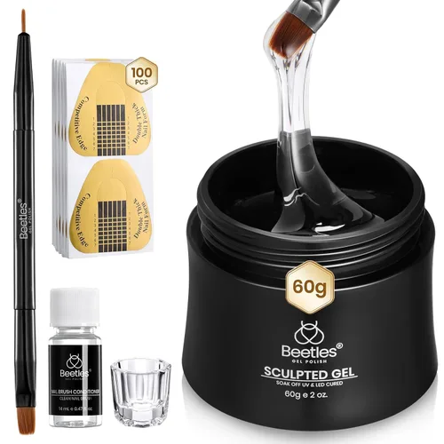 Beetles - Gel duro 8 en 1, 2.12 oz, gel transparente para extensión de uñas, esculpir y superponer alta dureza con accesorios de uñas para uso