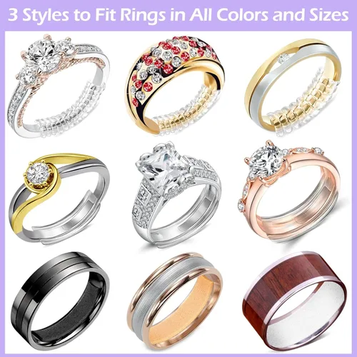 Vista 8 de 100 piezas de ajuste de tamaño de anillo para anillos sueltos con herramienta de medición de tamaño de anillo, protectores de anillo invisibles