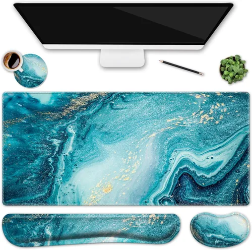 Vista 9 de Juego de alfombrillas de mouse para teclado, alfombrilla de mouse grande para juegos + reposamuñecas para teclado + juego de posavasos, 4