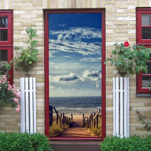 Vista 107 de 3D Pegatina de pared adhesiva para puerta - Poster de película de escaleras antiguas Premium PVC impermeable para pared de dormitorio y sala