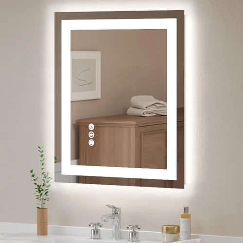 Vista 14 de USHOWER Espejo de baño LED de 20x28 pulgadas de vidrio templado - Espejo iluminado con luz LED retroiluminada sin marco para tocador de baño
