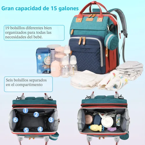 Vista 3 de Jeryswet - Mochila para pañales de bebé con cambiador, impermeable, de gran capacidad, para mamás y papás, con puerto de carga USB y correas