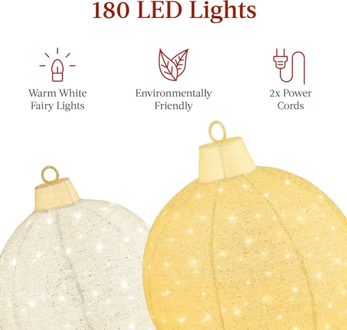 Vista 4 de Best Choice Products Juego de 2 adornos navideños emergentes iluminados para exteriores, decoración de bolas navideñas con 180 luces LED, 8