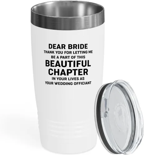 Bride Gift from Officiant Tumbler 20oz White -Beautiful Chapter - Bridal Shower Bride To Be Bachelorette Party Newlywed Wedding Officiant Brother