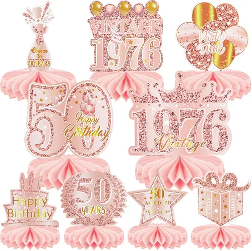 Vista 10 de 9 piezas de decoración de cumpleaños número 80 para hombres y mujeres, centros de mesa de 80 cumpleaños de 80 años, decoración de fiesta