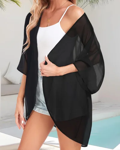 Vista 4 de Cárdigans tipo kimonos de verano para mujer, estilo informal, parte delantera abierta, estampado floral, ideales para vacaciones y como salida
