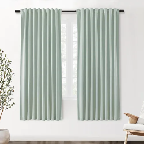 Vista 56 de SHINELAND Cortinas opacas de 102 pulgadas para sala de estar, cortinas opacas con pestaña trasera de 102 pulgadas de largo para dormitorio