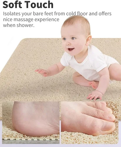 Vista 2 de Tapete de ducha antideslizante, cómodo tapete de baño para superficie texturizada, secado rápido, fácil limpieza, tapete de ducha para áreas Beige