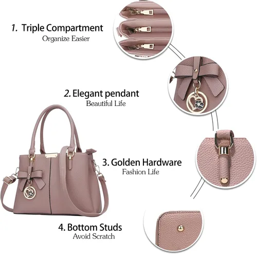 Vista 3 de KKXIU 3 compartimentos con cremallera y bolsos para mujer con asa superior, bolso de hombro para mujer