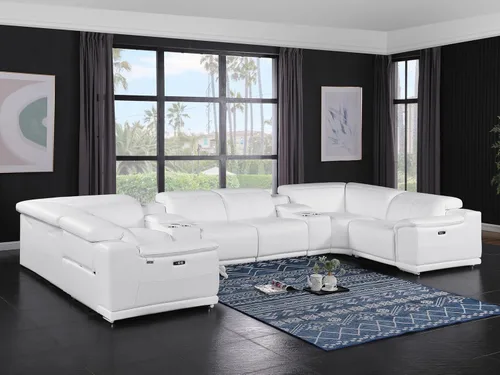 Vista 602 de BlackJack Furniture Venice - Sofá modular de cuero italiano de grano superior de 5 piezas con 3 reclinables eléctricos, reposacabezas ajustable