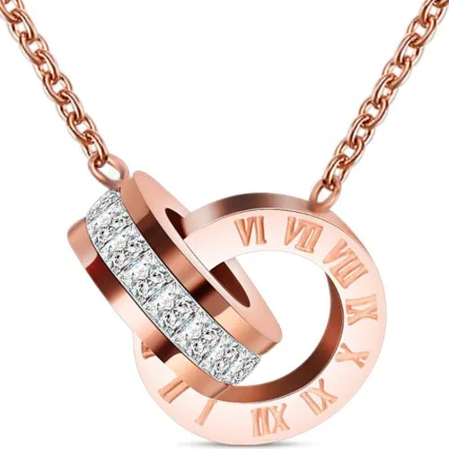 Jude Jewelers Collar de acero inoxidable con círculos entrelazados estilo infinito números romanos para boda