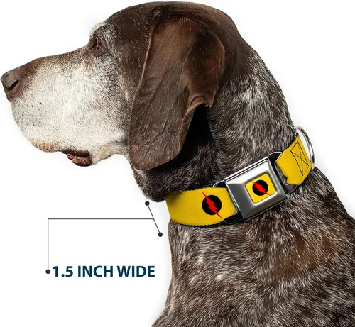 Vista 7 de Collar de perro hebilla de cinturón de seguridad Inverso Flash Logo Dorado Amarillo Negro Rojo 18 a 32 pulgadas 1.5 pulgadas de ancho