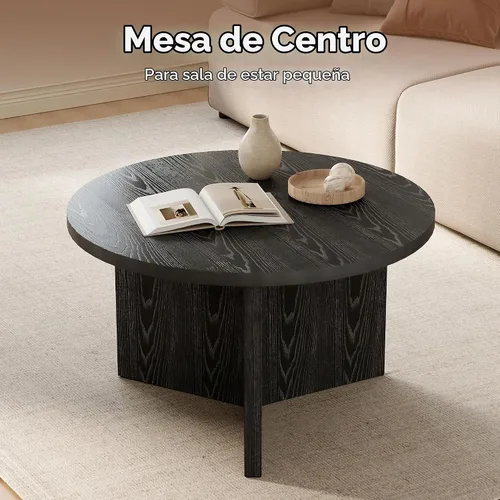 Vista 10 de Luoxiao Mesa de Centro de 27.5'' para Espacios Pequeños, Mesa Moderna Minimalista para Sala de Estar, Mesa Auxiliar Redonda Pequeña Duradera y Negro