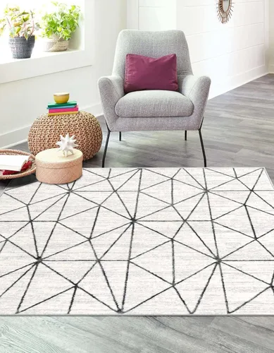 Vista 3 de Unique Loom Matrix Trellis Collection - Alfombra geométrica (7 pies 1 pulgada, cuadrada, blancogris)