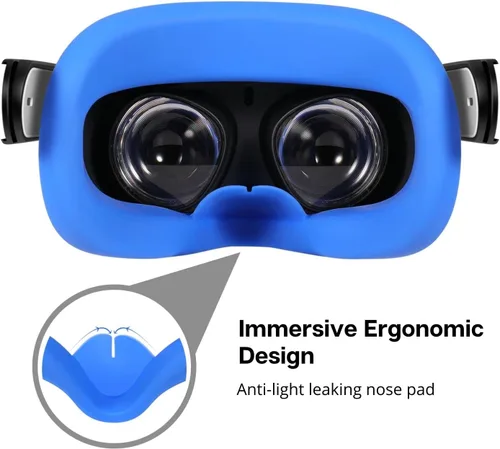 Vista 6 de TNP Silicone Cover Set for Oculus Quest 2 Meta Quest 2 Controller Protector Blue 3 in 1 Silicone VR Face Cover, Protective Lens Cover, VR Headset