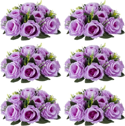 Vista 18 de NUPTIO Arreglo de Bolas de Flores en Ramo - 2 Piezas de 9.5 Pulgadas de Diámetro Bolas de Flores Falsas Carmesí Rosas para Centros de Mesa Mesas