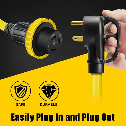 Vista 7 de Cable de extensión de alimentación RV de 30 amperios y 15 pies, bloqueo giratorio, NEMA TT-30P macho a NEMA L5-30R, resistente 3 clavijas de calibre
