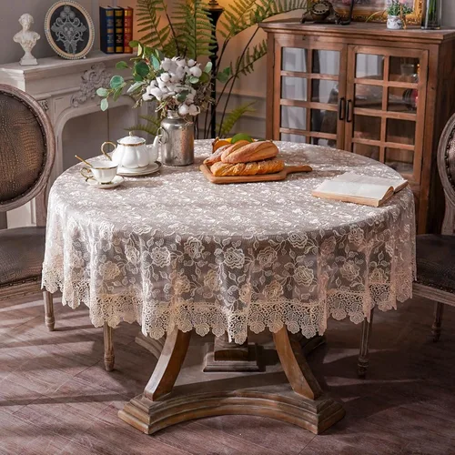 Vista 14 de ARTABLE Mantel rectangular pequeño de encaje de macramé, mantel vintage bordado estilo shabby chic para mesa oblonga para banquete de boda, Dorado