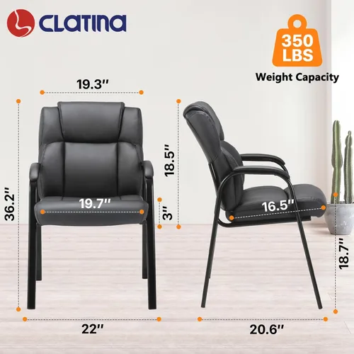 Vista 2 de CLATINA Silla de invitados negra con brazos, sillas de recepción de oficina para conferencias y sala de espera, silla ergonómica de cuero
