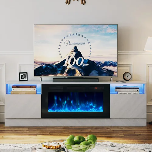 Vista 10 de oneinmil Soporte de TV para chimenea con chimenea eléctrica de 36", centro de entretenimiento con luz LED, gabinete de almacenamiento moderno