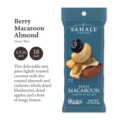 Vista 2 de Sahale Snacks Berry Macaroon Almond Trail Mix, bolsa Grab & Go de 1.5 oz (paquete de 18) - Frutos secos mixtos de lujo tostados en seco - Coco