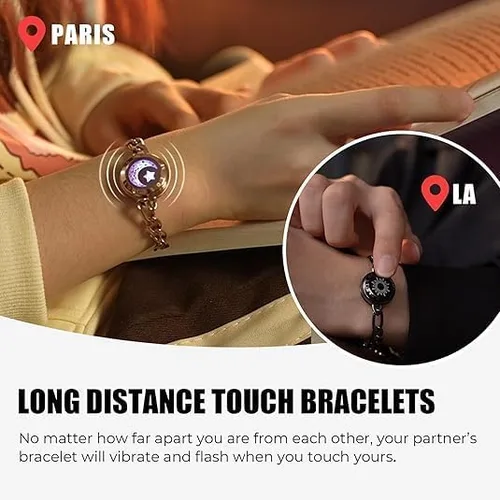Vista 2 de TOTWOO Touch Bracelets for Couples, Vibration & Light up for Love Couples Long Distance Relationship Gifts for Girlfriend Bluetooth Pairing Jewelry