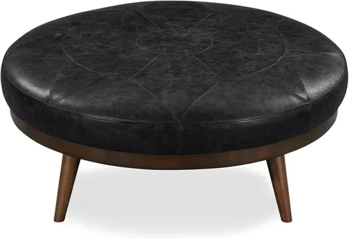 Vista 14 de POLY & BARK Sequoia Otomano – Puf cuadrado de 35 pulgadas con relleno de plumas y plumón – Puf otomano tapizado de cuero de grano completo para sala