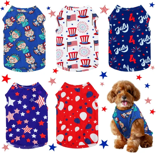 5 piezas de camisa patriótica para perros pequeños ropa de cachorro estadounidense para chihuahua yorkies bandera estadounidense trajes de verano