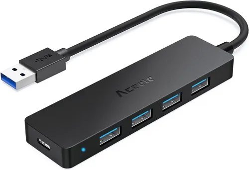 Vista 11 de Aceele Divisor USB Hub 3.0 con 2 USB-C y 2 USB-A, adaptador extensor multipuerto ultrafino de 4 puertos con cable de extensión de 4 pies de largo
