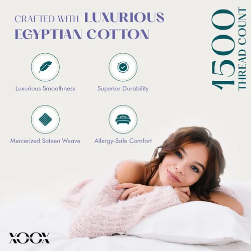 Vista 2 de XOOX Linen Juego de 2 fundas de almohada 100% de algodón egipcio, tamaño estándar/Queen, lujosas fundas de almohada de 1500 hilos color blanco