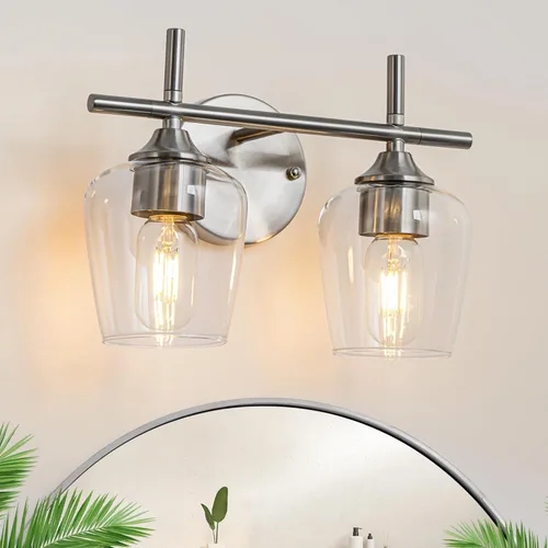 Vista 20 de Accesorios de luz de baño de 2 luces, Luz de tocador moderna negra, Lámpara de pared de baño para espejo, cocina, dormitorio, pasillo, sala