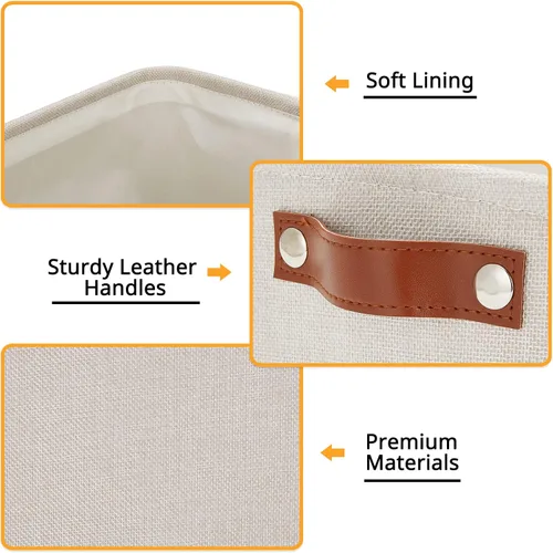 Vista 8 de DULLEMELO Cesta de almacenamiento pequeña para estantes, pequeña cesta plegable de tela rectangular para estantes, armarios, guardería, hogar, Beige