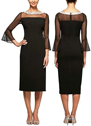 Vista 3 de Alex Evenings Vestido recto corto de talla grande para mujer con detalle de ilusión adornado