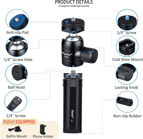Vista 2 de Trípode de cámara con soporte de zapata fría, montaje de cabeza de bola de aleación de aluminio panorámica de 360° con tornillo de 1/4 pulgadas
