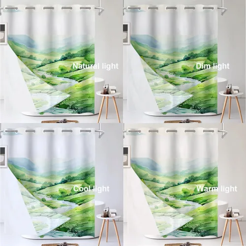 Vista 271 de Shrahala Father and Child Embracing No Hooks Shower Curtain with Snap in Liner Set, Tender Moment Captured Bathroom Décor Polyester Fiber Waterproof