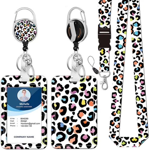 Vista 28 de Soporte para tarjetas de identificación con cordón, carrete retráctil con clip giratorio para cinturón, llavero y cordones desmontables, carretes