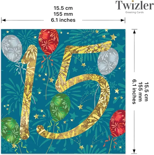 Vista 3 de Twizler Tarjeta de cumpleaños número 15 para adolescente, tarjeta de cumpleaños de 15 años, tarjeta de cumpleaños unisex de 15 años para él, ella