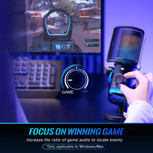 Vista 8 de Micrófono de juego FIFINE para PC, micrófono USB para transmisión con balance de chat de juego, micrófono de escritorio RGB condensador
